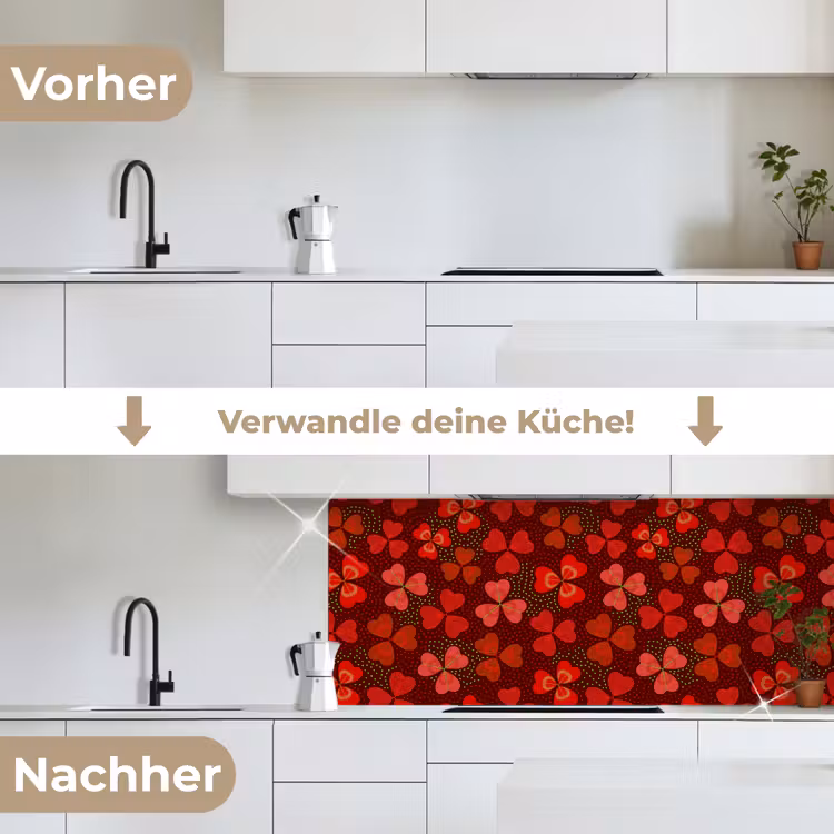 Patroon - Klaver - Rood keuken achterwand 2 middel 871 -voor-na_DE