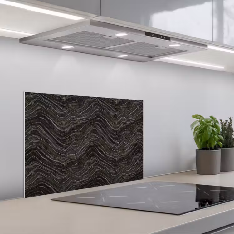 Patroon - Contrast - Antraciet keuken achterwand spatscherm klein 900 -3d_schuin