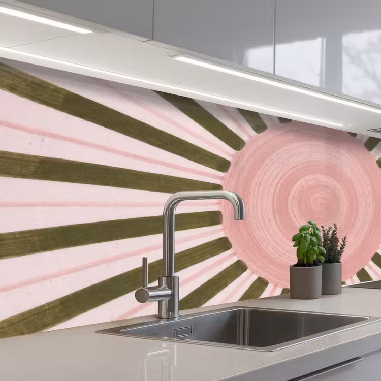 Patroon - Cirkel - Stralen - Abstract - Roze keuken achterwand 2 middel -3d_schuin