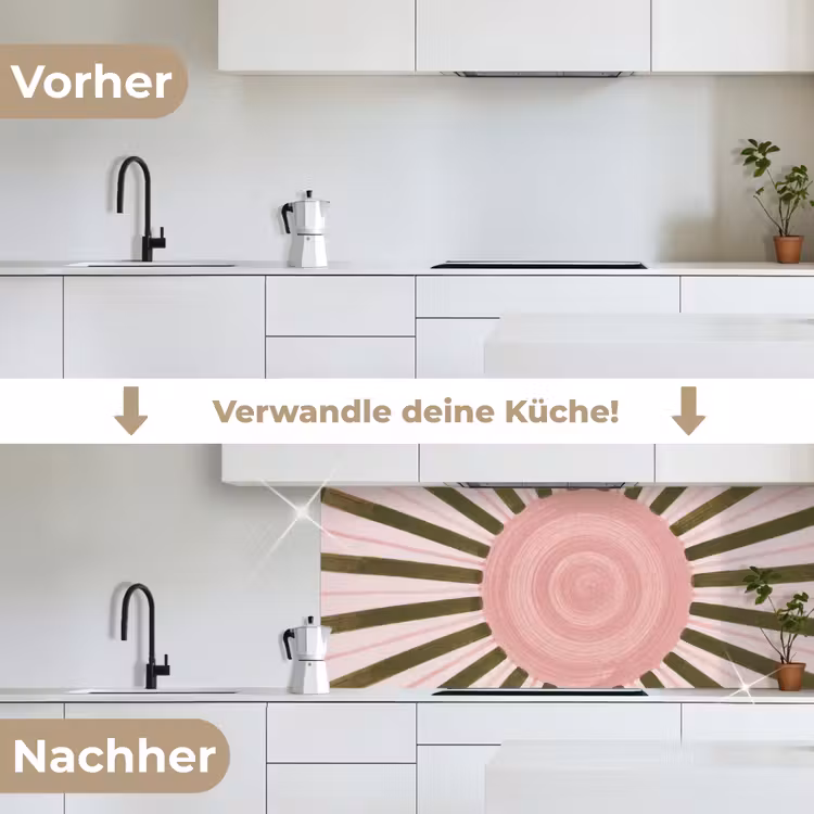 Patroon - Cirkel - Stralen - Abstract - Roze keuken achterwand 2 middel -voor-na_DE