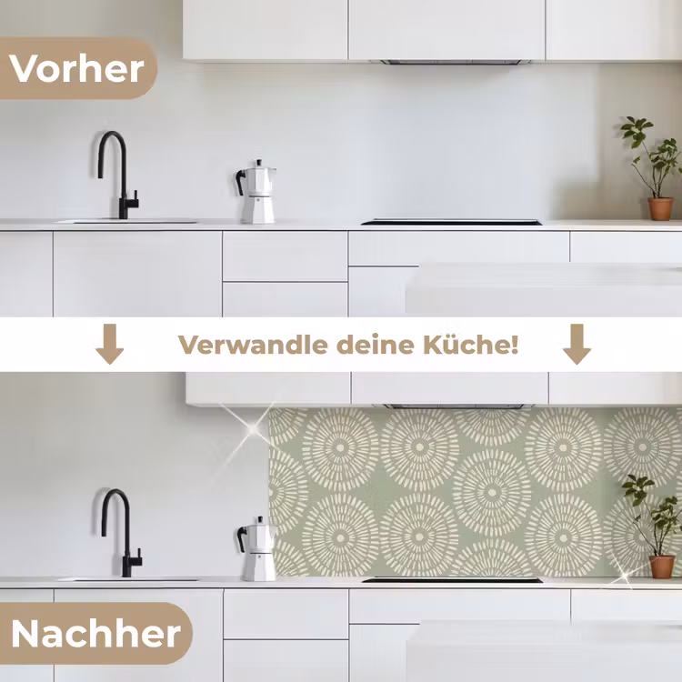 Patroon - Cirkels - Abstract - Modern - Groen keuken achterwand 2 middel -voor-na_DE