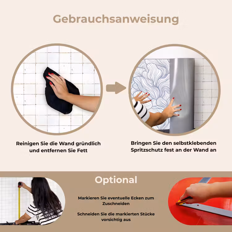 Patroon - Lijnen - Organisch - Abstract - Blauw keuken achterwand spatscherm klein -gebruiksaanwijzing_DE