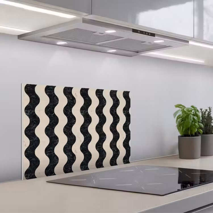Patroon - Marmer - Groen - Cremé keuken achterwand spatscherm klein 900 -3d_schuin