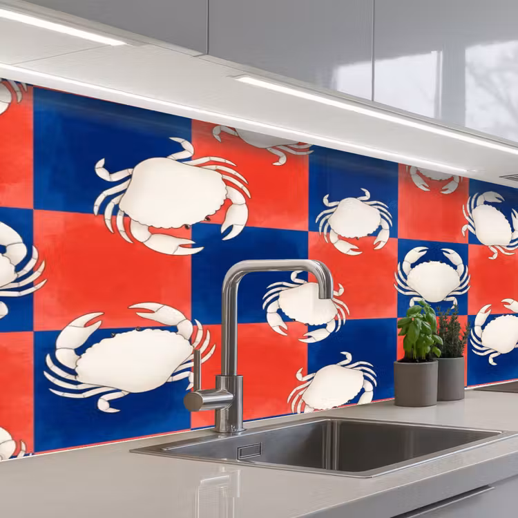 Patroon - Zeeleven - Rood - Blauw - Abstract keuken achterwand 2 middel -3d_schuin
