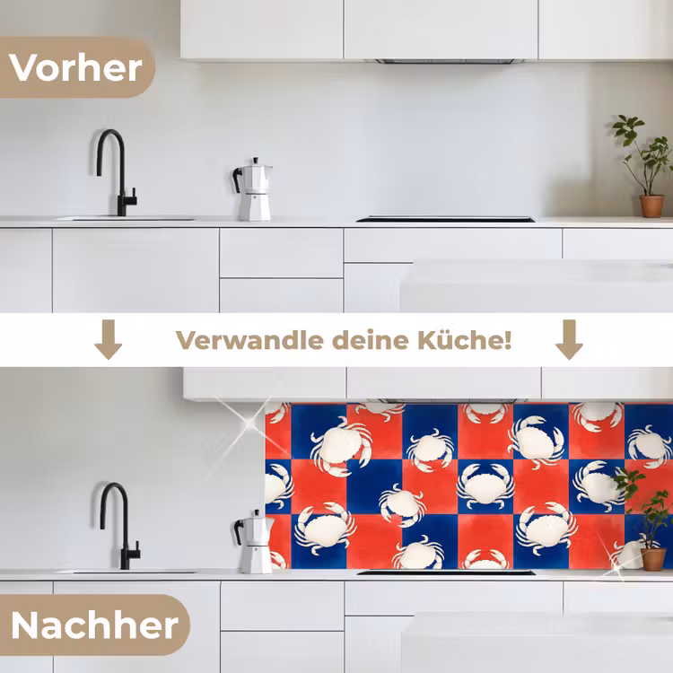Patroon - Zeeleven - Rood - Blauw - Abstract keuken achterwand 2 middel -voor-na_DE
