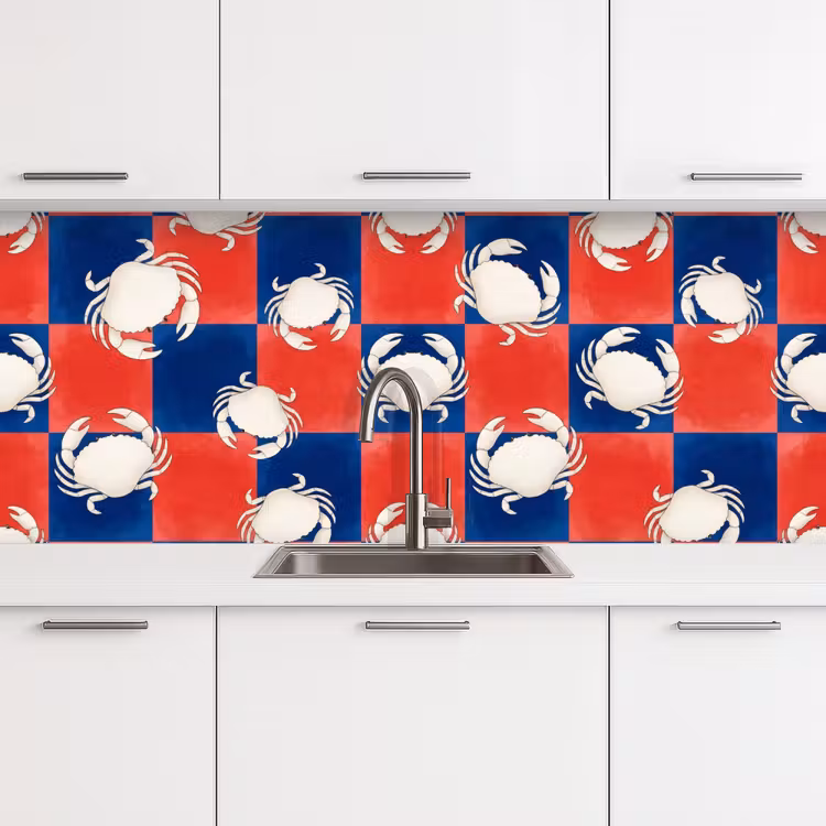 Patroon - Zeeleven - Rood - Blauw - Abstract keuken achterwand 2 middel -3d