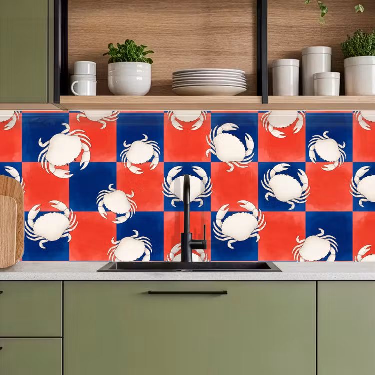Patroon - Zeeleven - Rood - Blauw - Abstract keuken achterwand 2 middel -sfeer3