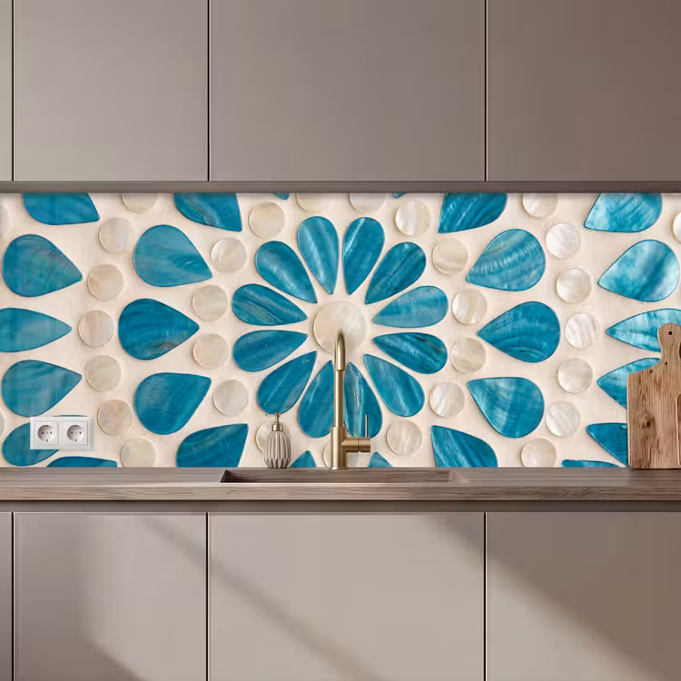 Patroon - Mozaïek - Schelpen - Abstract - Turquoise keuken achterwand 2 middel zz_3dshopping
