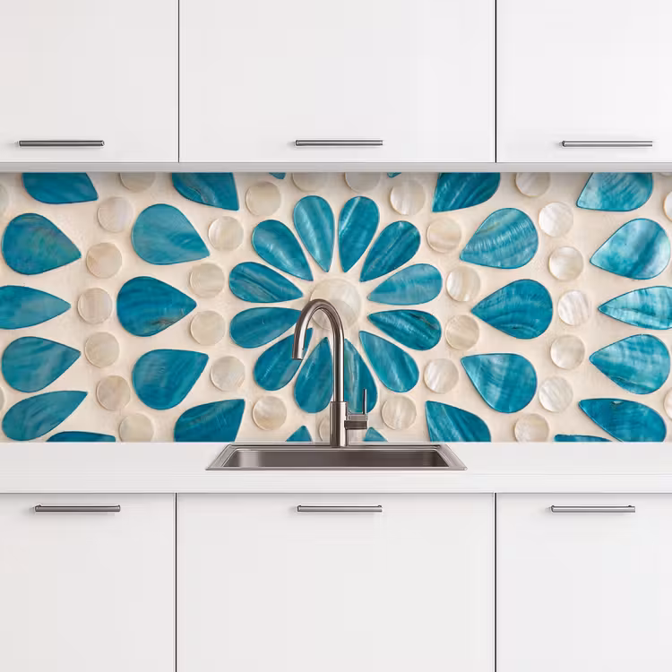 Patroon - Mozaïek - Schelpen - Abstract - Turquoise keuken achterwand 2 middel -3d