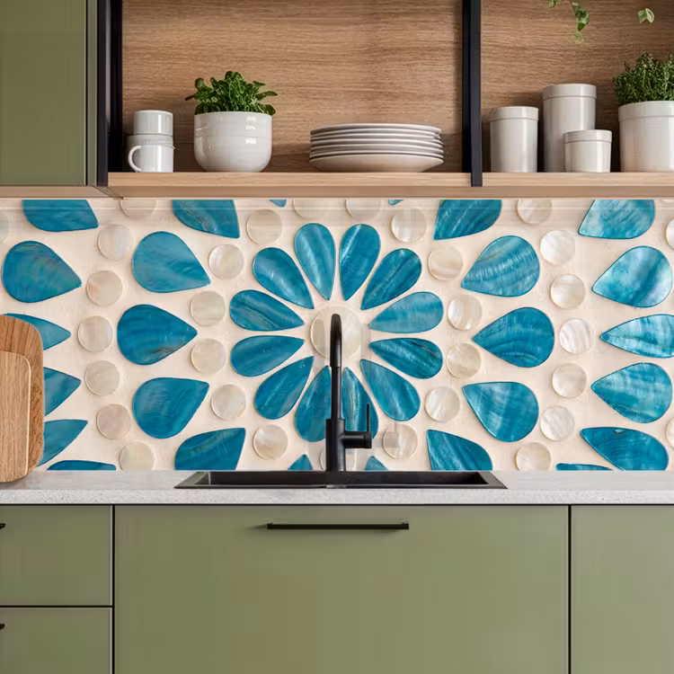 Patroon - Mozaïek - Schelpen - Abstract - Turquoise keuken achterwand 2 middel -sfeer3