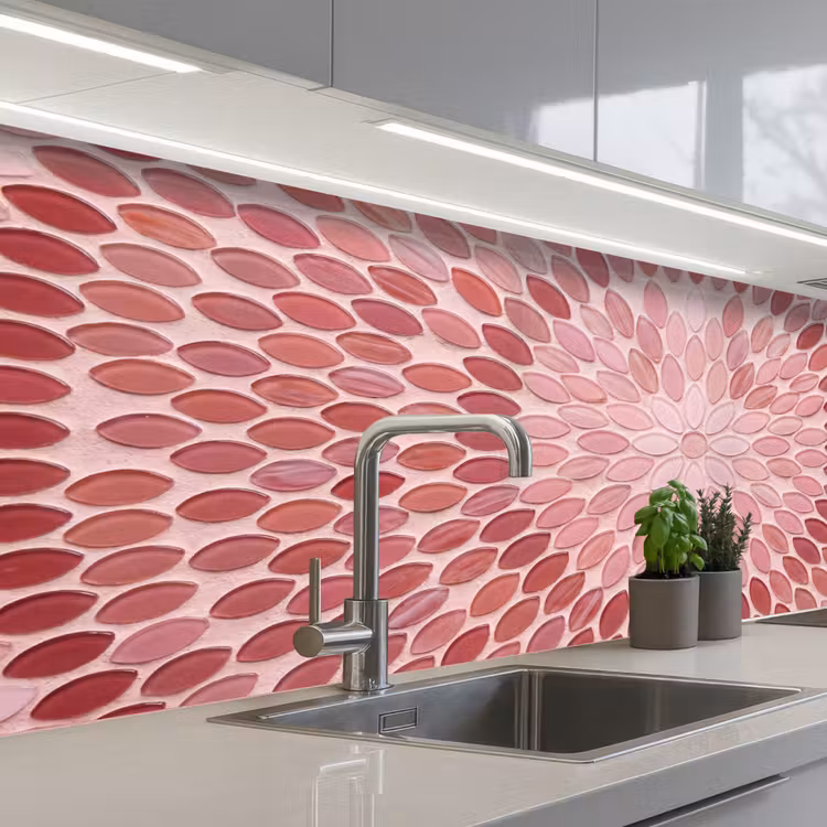 Patroon - Mozaïek - Ovaal - Abstract - Roze keuken achterwand 2 middel -3d_schuin