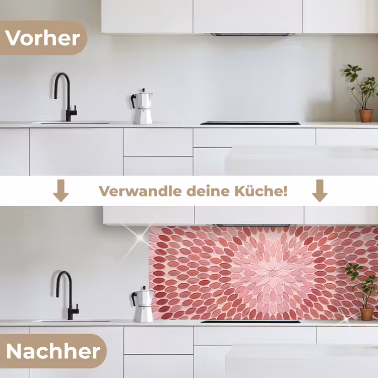 Patroon - Mozaïek - Ovaal - Abstract - Roze keuken achterwand 2 middel -voor-na_DE