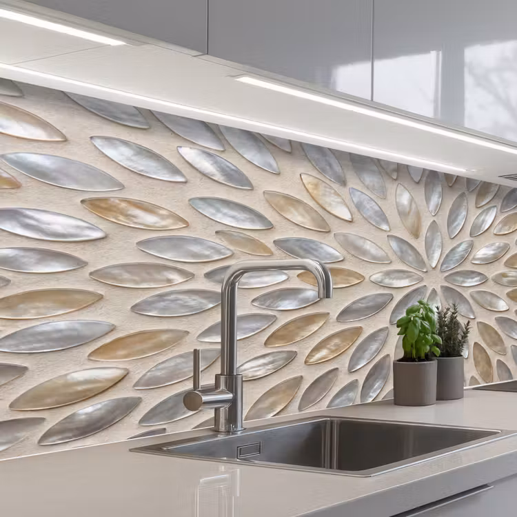 Patroon - Ovaal - Glanzend - Abstract - Beige keuken achterwand 2 middel -3d_schuin