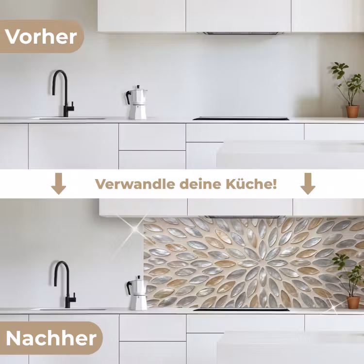 Patroon - Ovaal - Glanzend - Abstract - Beige keuken achterwand 2 middel -voor-na_DE