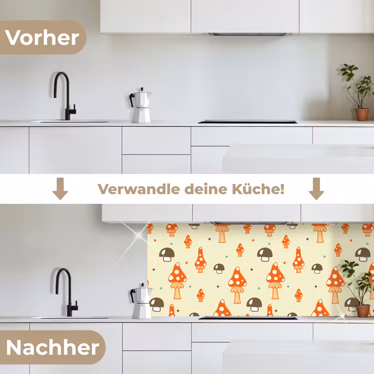 Patronen - Paddestoel - Oranje keuken achterwand 2 middel 871 -voor-na_DE
