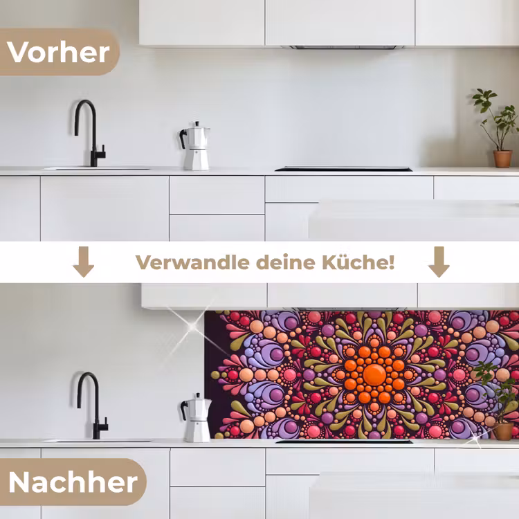 Patroon - Stippen - Abstract - Modern - Kleurrijk keuken achterwand 2 middel -voor-na_DE