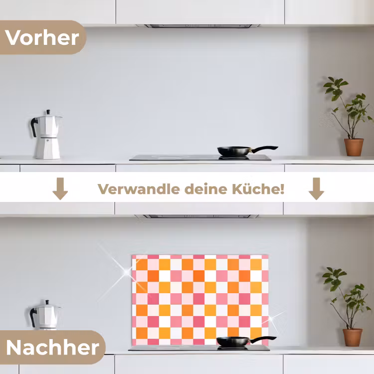 Patroon - Vierkant - Roze keuken achterwand spatscherm klein 900 -voor_na_DE