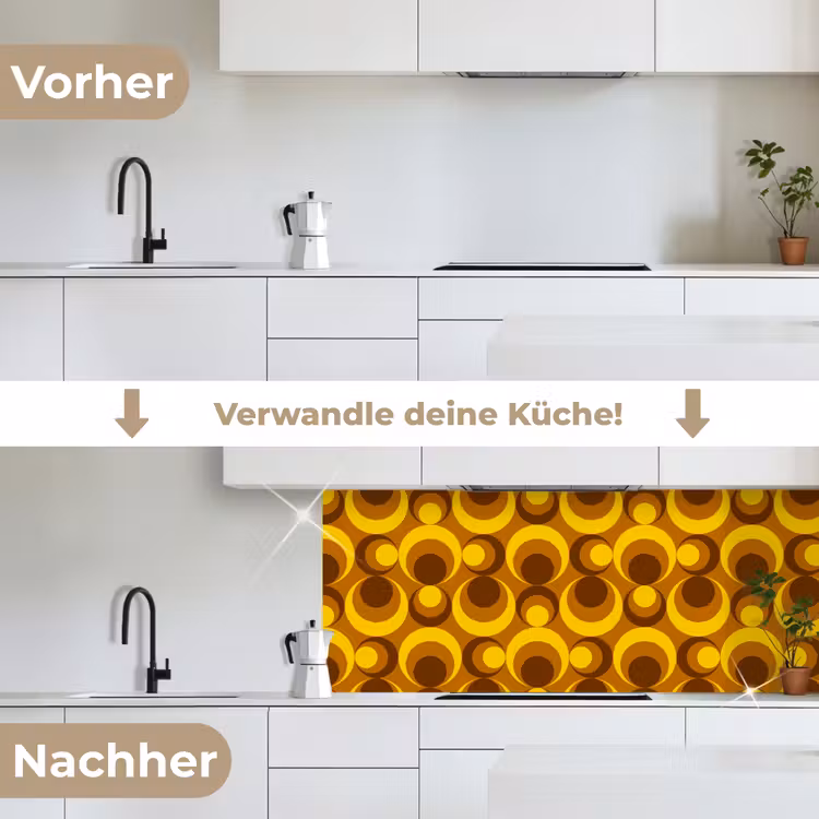 Patronen - Retro - Bruin - Geel keuken achterwand 2 middel 871 -voor-na_DE