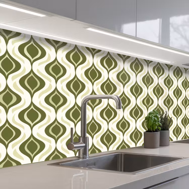 Patroon - Retro - Groen keuken achterwand 2 middel 871 -3d_schuin