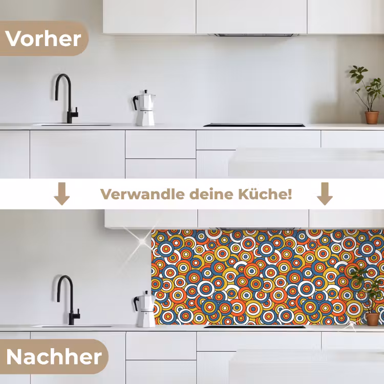 Patroon - Retro - Cirkel keuken achterwand 2 middel 871 -voor-na_DE