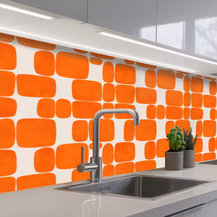 Patroon - Retro - Oranje keuken achterwand 2 middel 871 -3d_schuin