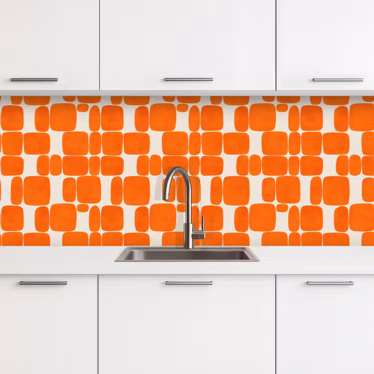 Patroon - Retro - Oranje keuken achterwand 2 middel 871 -3d
