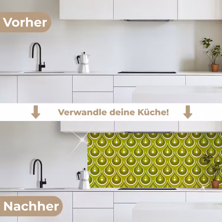 Patronen - Retro - Regen - Druppel - Groen keuken achterwand 2 middel 871 -voor-na_DE