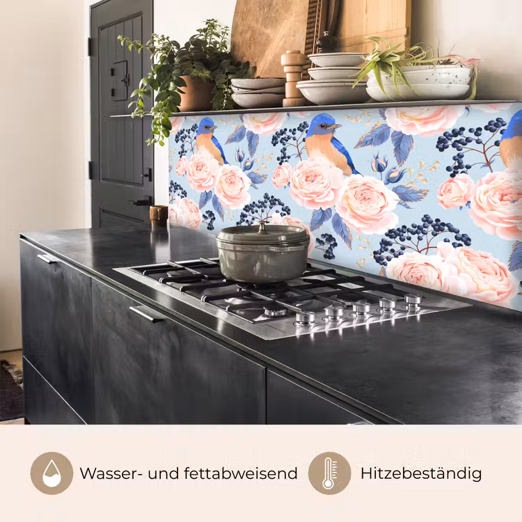 Patronen - Roos - Vogel - Blauw keuken achterwand 2 middel 871 -usp_DE