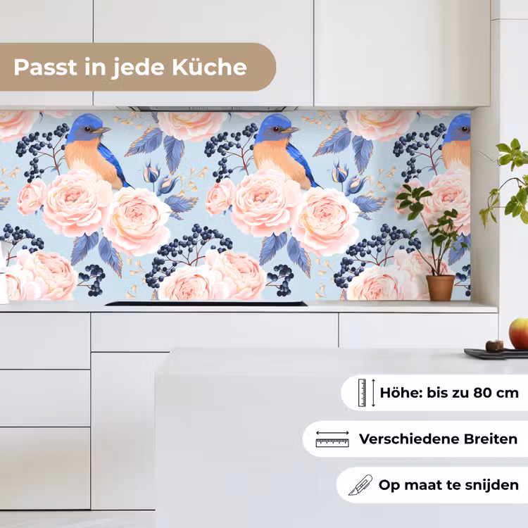 Patronen - Roos - Vogel - Blauw keuken achterwand 2 middel 871 -sfeer4_DE