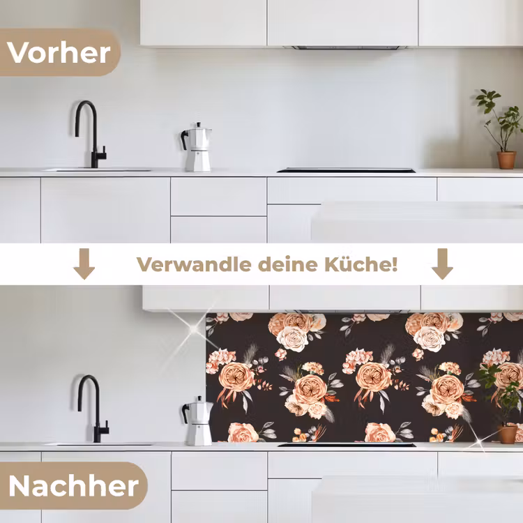 Patronen - Rozen - Zwart keuken achterwand 2 middel 871 -voor-na_DE
