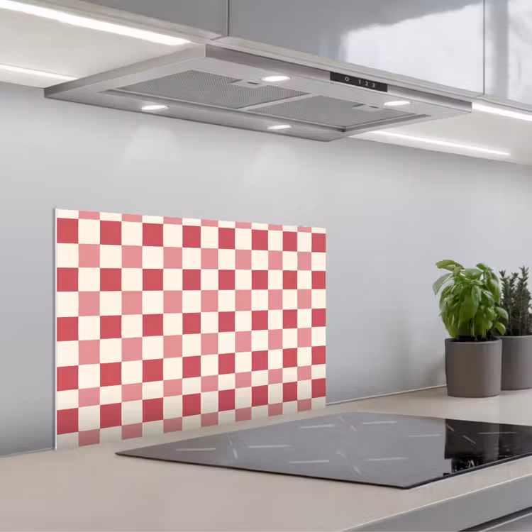 Patroon - Schaak - Roze keuken achterwand spatscherm klein 900 -3d_schuin