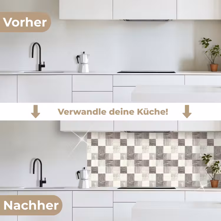 Patroon - Dambord - Houtnerf keuken achterwand 2 middel 871 -voor-na_DE