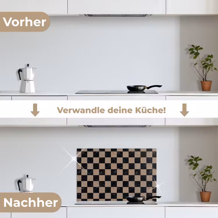 Patroon - Dambord - Marmer keuken achterwand spatscherm klein 900 -voor_na_DE