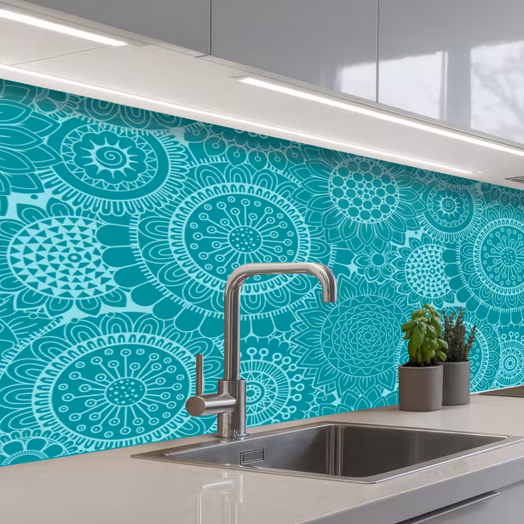 Patroon - Zonnebloemen - Mandala keuken achterwand 2 middel 871 -3d_schuin