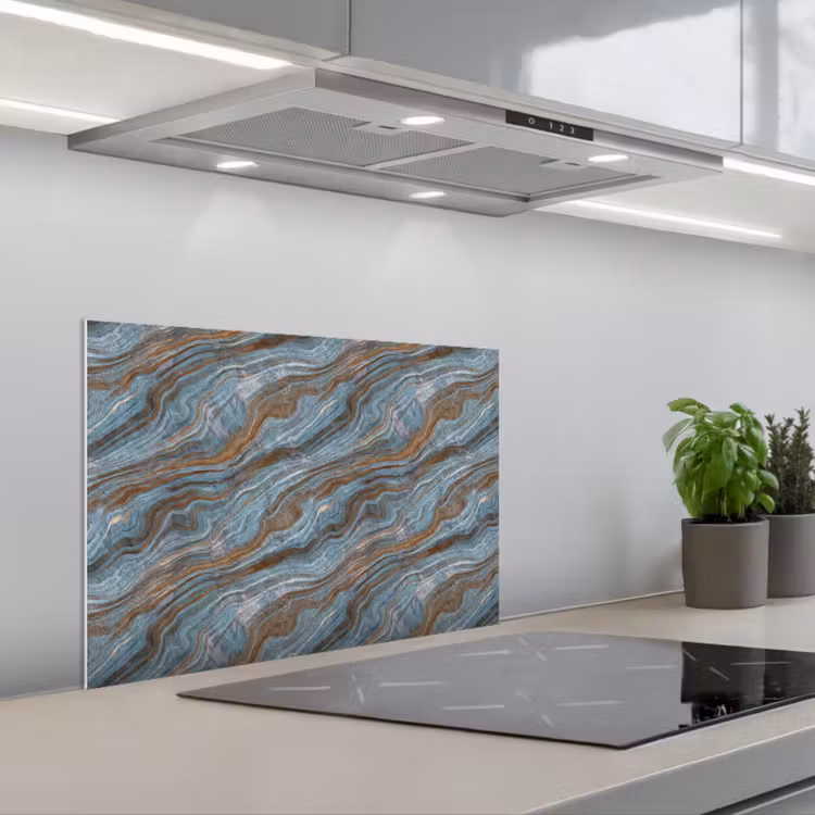 Patroon - Steen - Blauw keuken achterwand spatscherm klein 900 -3d_schuin