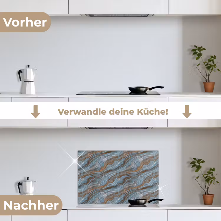 Patroon - Steen - Blauw keuken achterwand spatscherm klein 900 -voor_na_DE