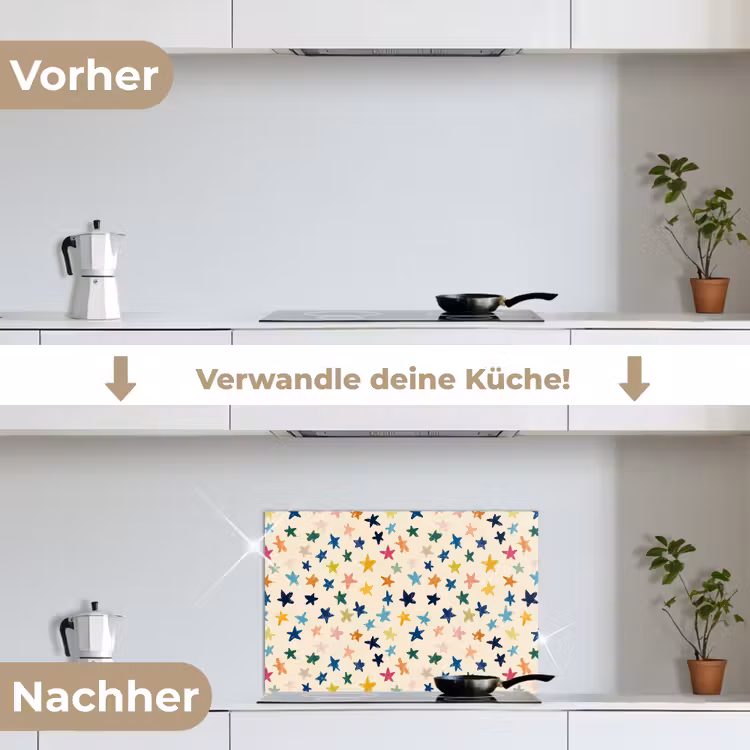 Patroon - Sterren - Kleurrijk keuken achterwand spatscherm klein 900 -voor_na_DE