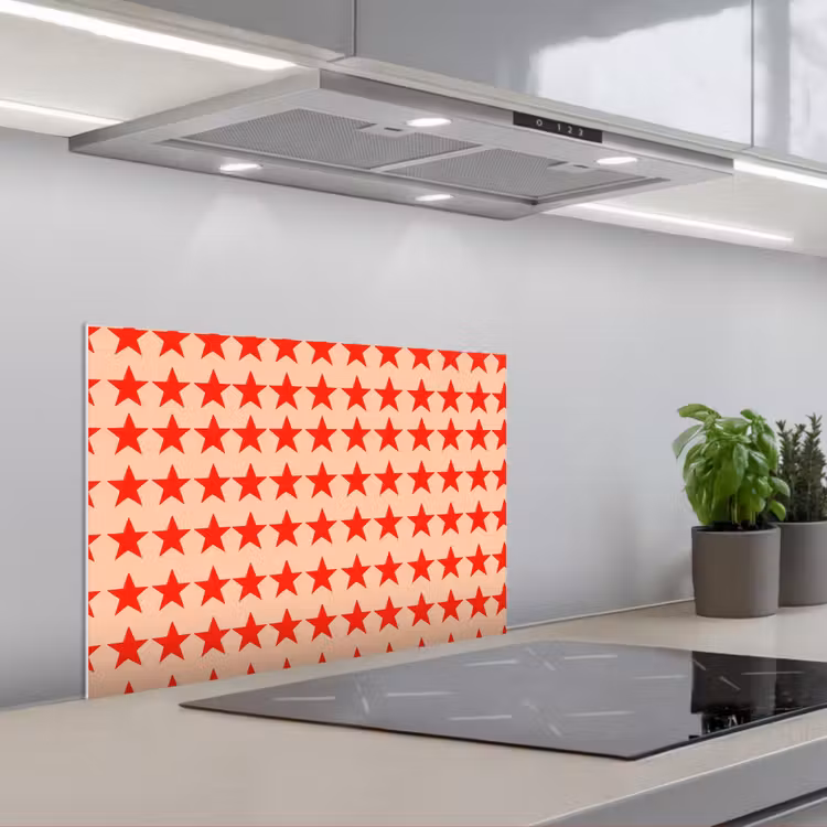 Patroon - Sterren - Rood keuken achterwand spatscherm klein 900 -3d_schuin
