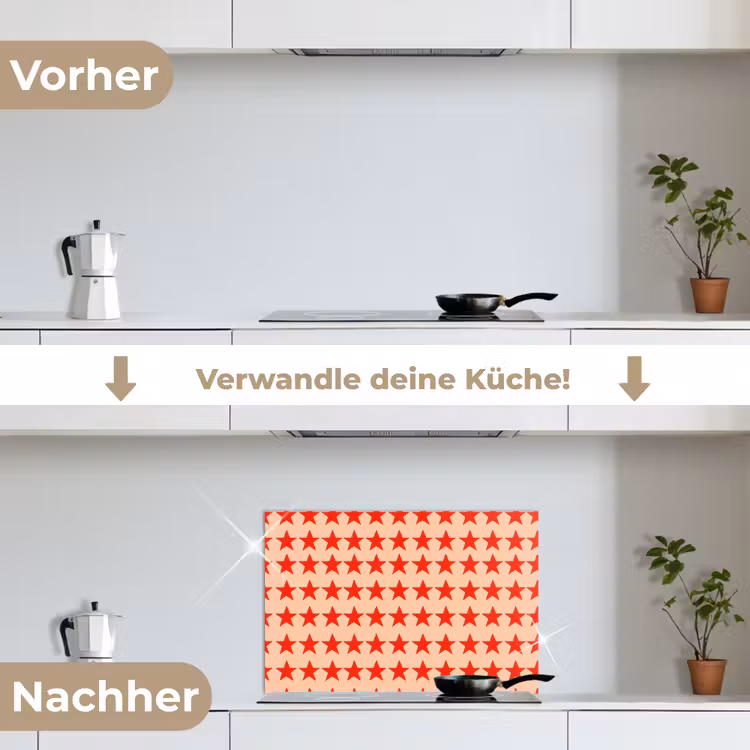 Patroon - Sterren - Rood keuken achterwand spatscherm klein 900 -voor_na_DE