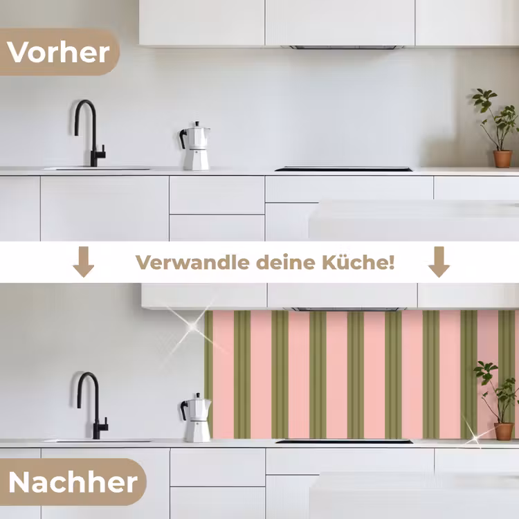 Patroon - Strepen - Abstract - Roze - Groen keuken achterwand 2 middel -voor-na_DE