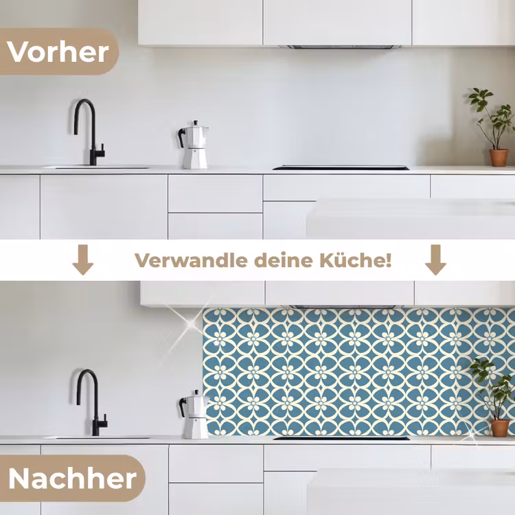 Patroon - Symmetrisch - Blauw keuken achterwand 2 middel 871 -voor-na_DE