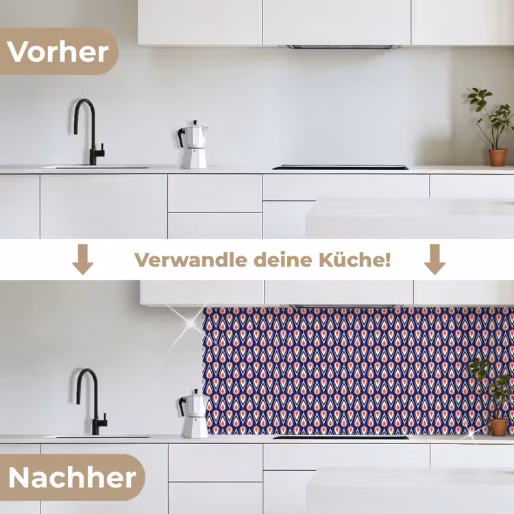 Patronen - Vintage - Blauw - Rood keuken achterwand 2 middel 871 -voor-na_DE