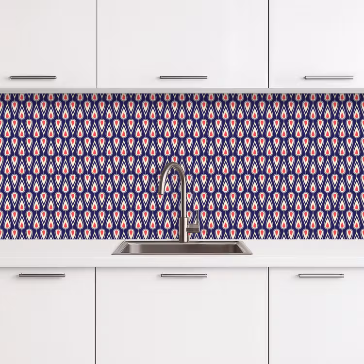Patronen - Vintage - Blauw - Rood keuken achterwand 2 middel 871 -3d