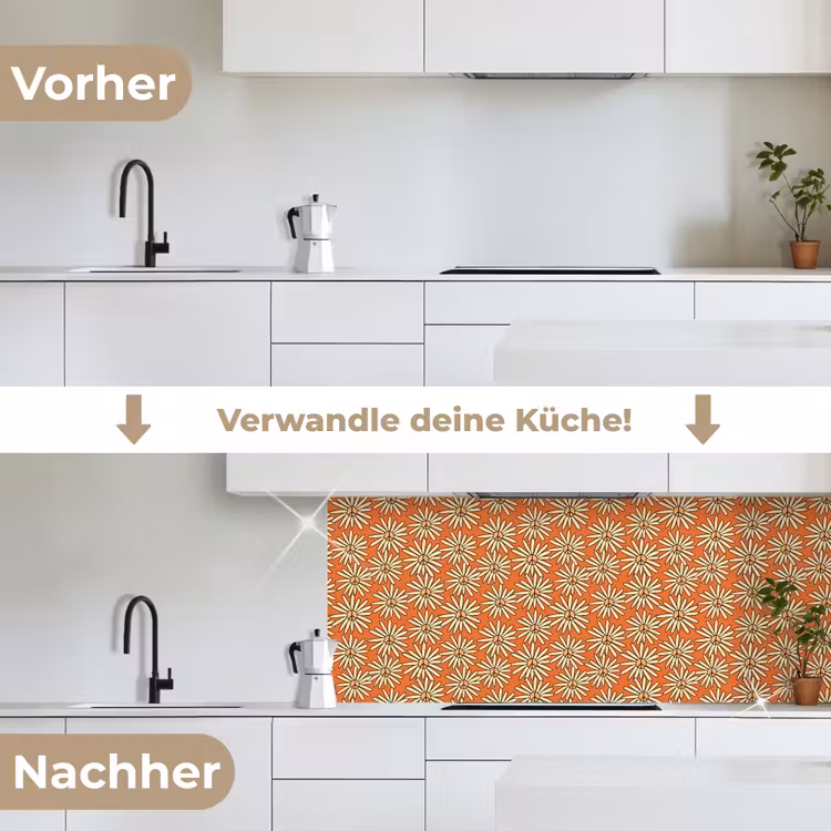 Patronen - Vintage - Bloem - Oranje keuken achterwand 2 middel 871 -voor-na_DE