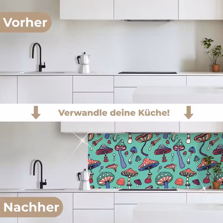 Patronen - Vintage - Paddenstoelen - Natuur keuken achterwand 2 middel 871 -voor-na_DE