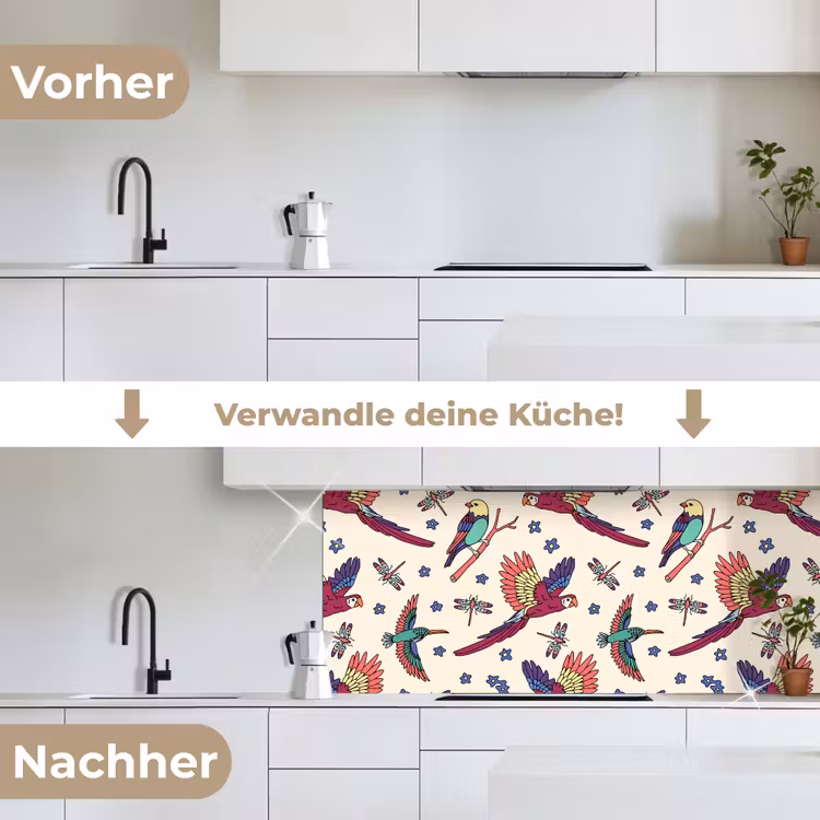 Patronen - Vintage - Vogels keuken achterwand 2 middel 871 -voor-na_DE