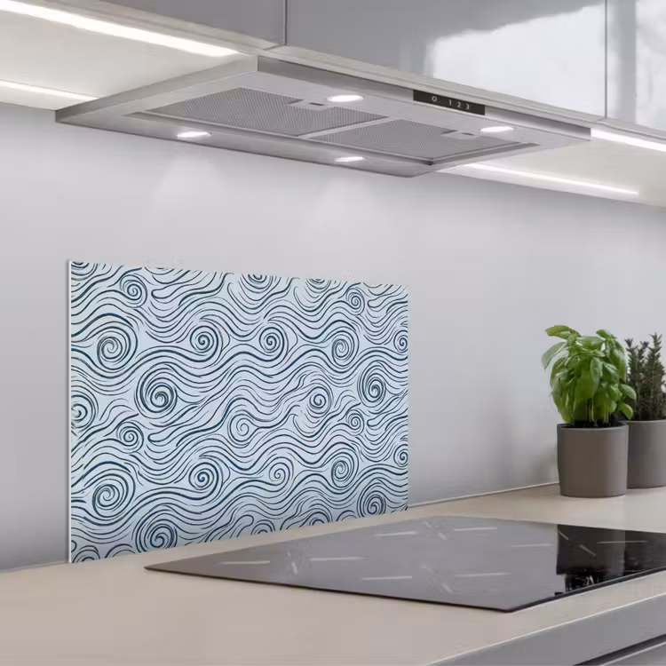 Patroon - Golven - Abstract - Modern - Blauw keuken achterwand spatscherm klein -3d_schuin