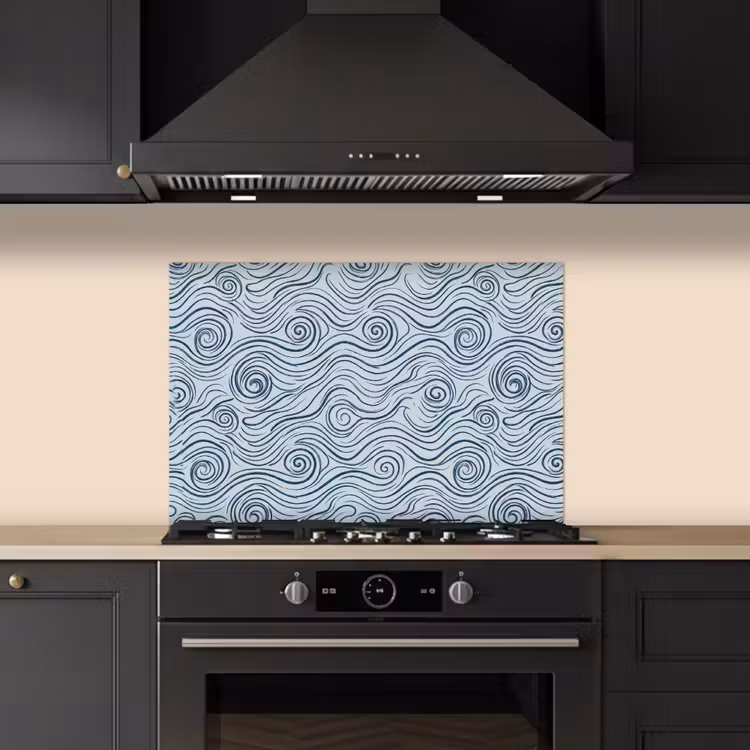 Patroon - Golven - Abstract - Modern - Blauw keuken achterwand spatscherm klein -sfeer1