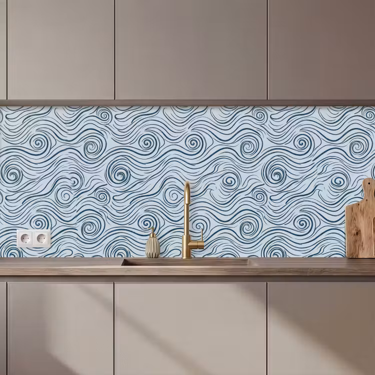 Patroon - Golven - Abstract - Modern - Blauw keuken achterwand 2 middel zz_3dshopping