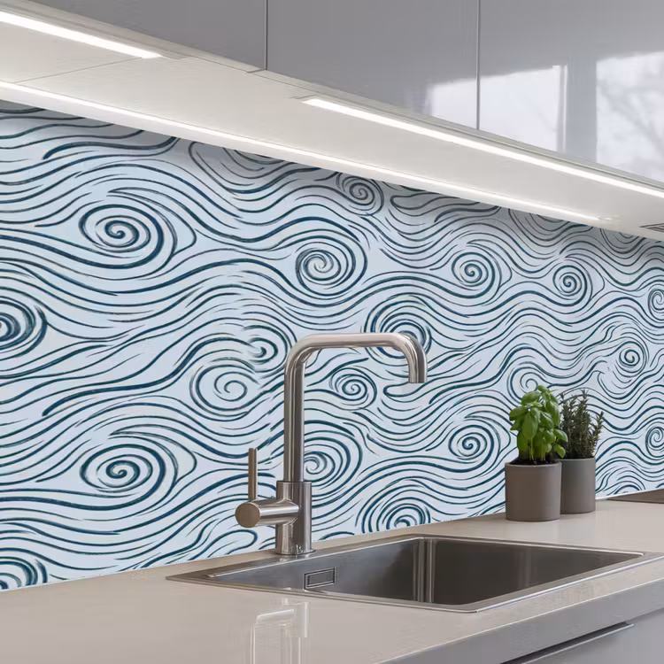Patroon - Golven - Abstract - Modern - Blauw keuken achterwand 2 middel -3d_schuin